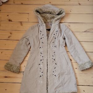 Cozy Beige Embroidered Teddy Coat